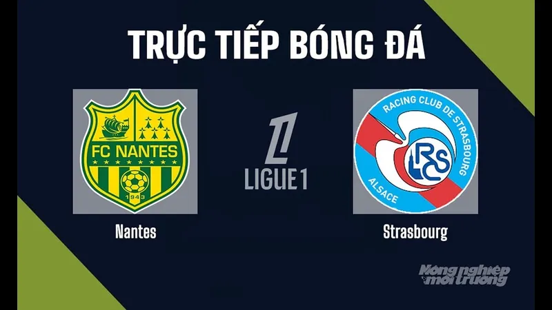 Cầu thủ Nantes và Strasbourg đua tranh quả bóng trên sân cỏ